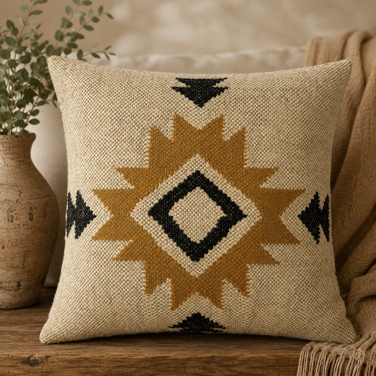 Multicolor Kilim Cushion Cover | Red Grey Black Geometric Woven Pillow | Tribal Boho Accent